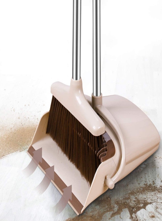 Maharsh Windproof Plastic Upright Broom and Dustpan Set with Long Handle, Stainless Steel, Beige for Home Office and Kitchne Floor Cleaning (Beige) - Image 2